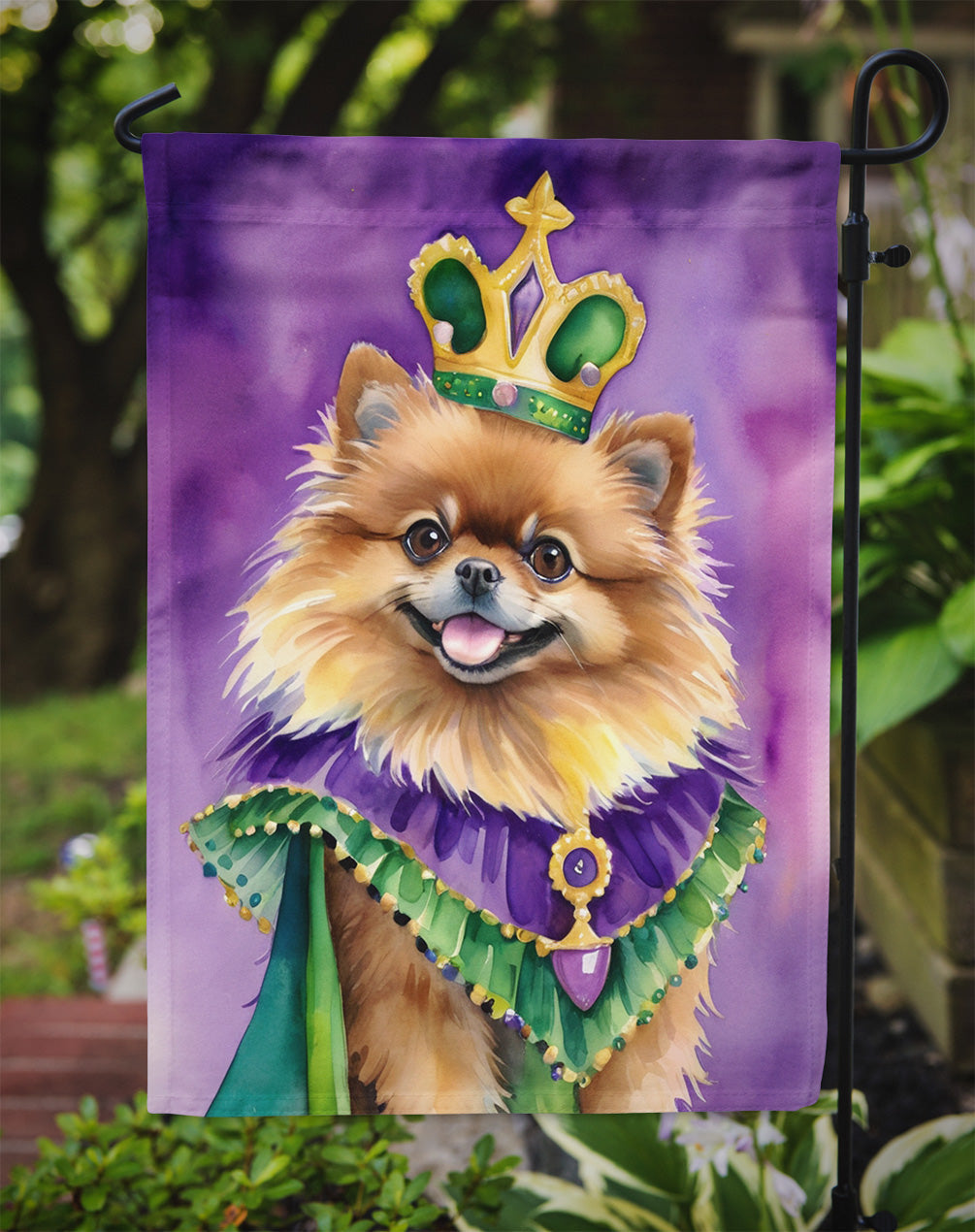 Pomeranian King of Mardi Gras Garden Flag - Vibrant Dog-Themed Yard Decor by Caroline's Treasures