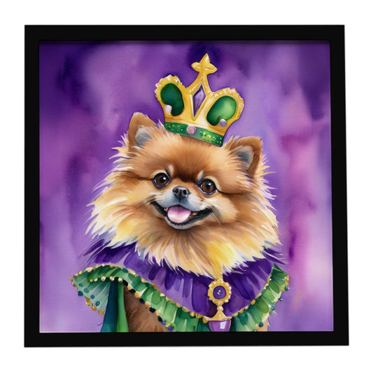 Pomeranian King of Mardi Gras Framed Metal Print