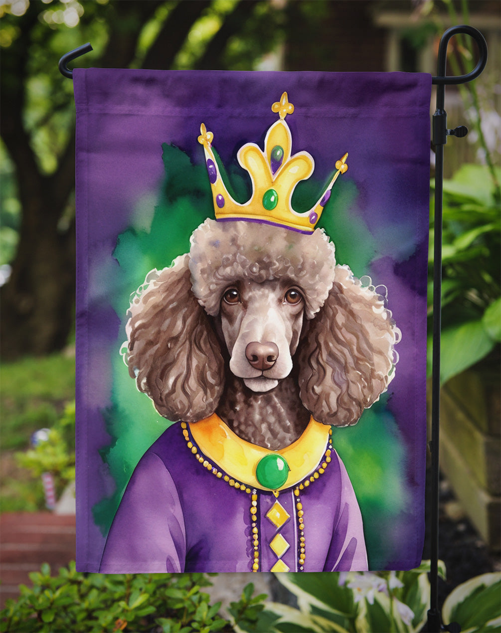 Chocolate Poodle King of Mardi Gras Garden Flag - Vibrant Dog-Themed Yard Decor by Caroline's Treasures
