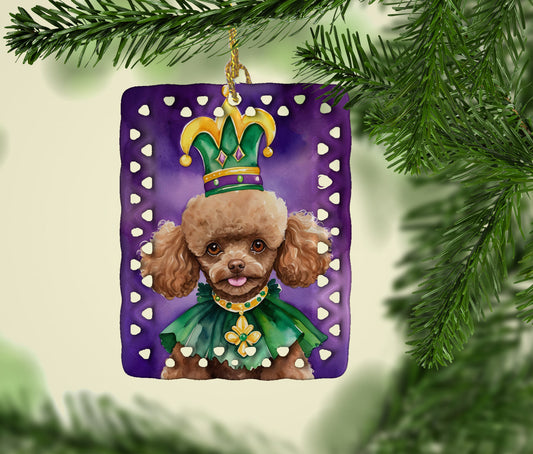 Poodle King of Mardi Gras Porcelain Ornament