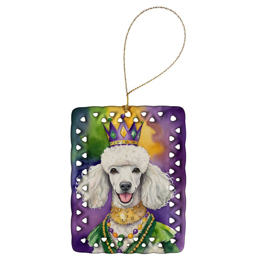 White Poodle King of Mardi Gras Porcelain Ornament