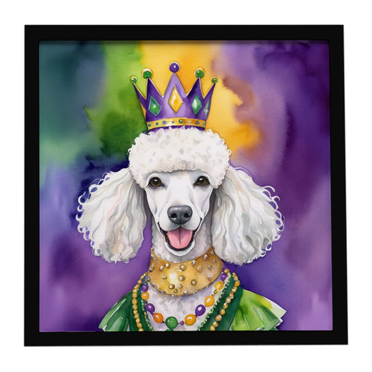 White Poodle King of Mardi Gras Framed Metal Print