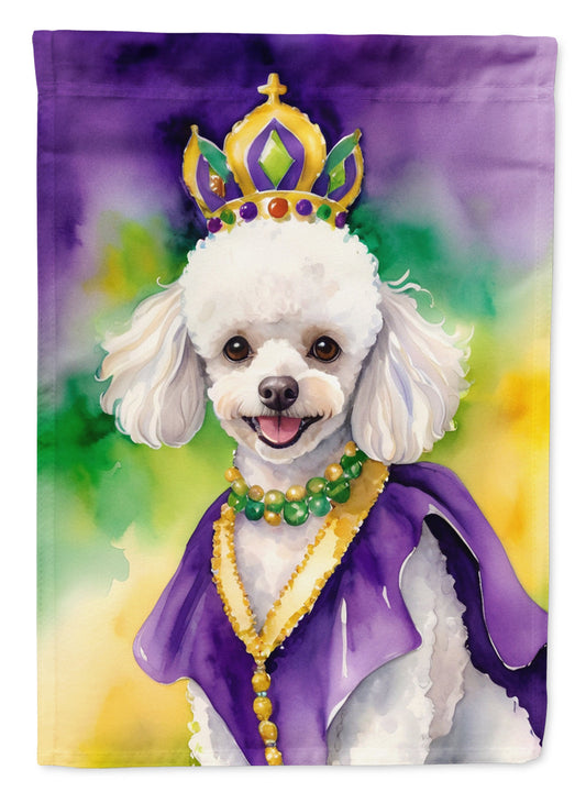 White Poodle King of Mardi Gras House Flag