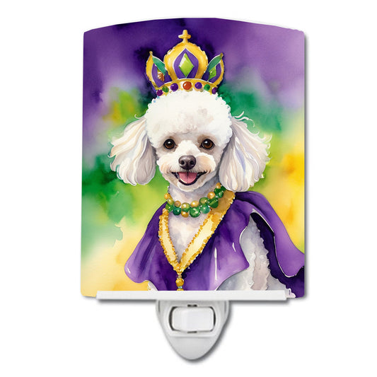 White Poodle King of Mardi Gras Ceramic Night Light