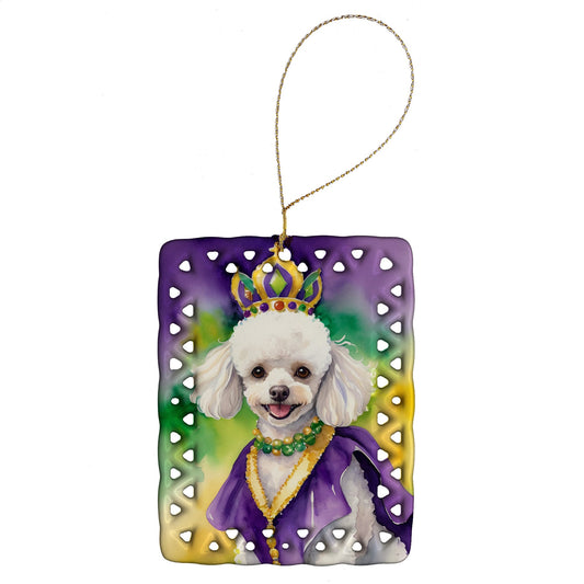 White Poodle King of Mardi Gras Porcelain Ornament