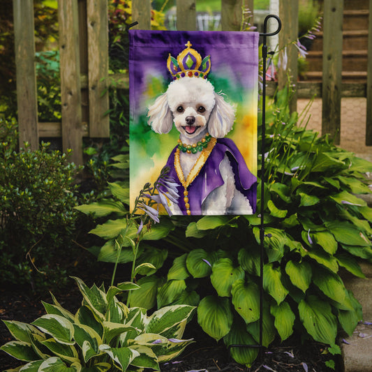 White Poodle King of Mardi Gras Garden Flag - Vibrant Dog-Themed Yard Decor by Caroline's Treasures