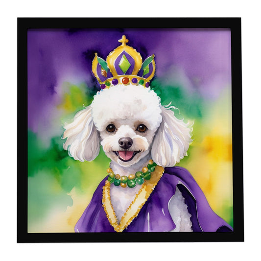 White Poodle King of Mardi Gras Framed Metal Print