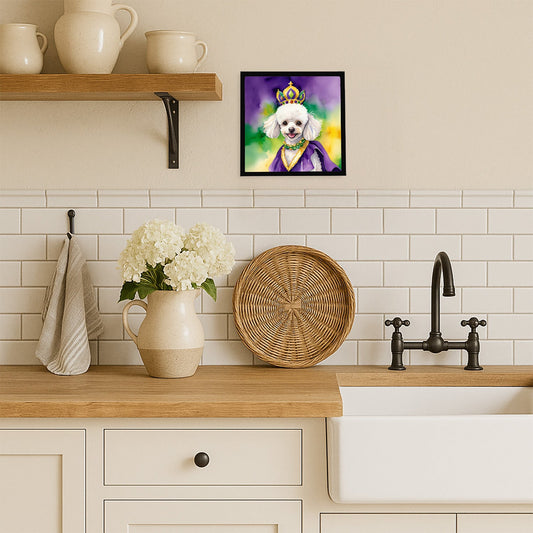 White Poodle King of Mardi Gras Framed Metal Print