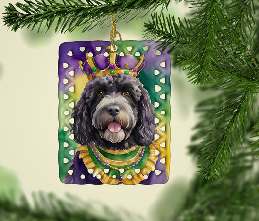 Portuguese Water Dog King of Mardi Gras Porcelain Ornament