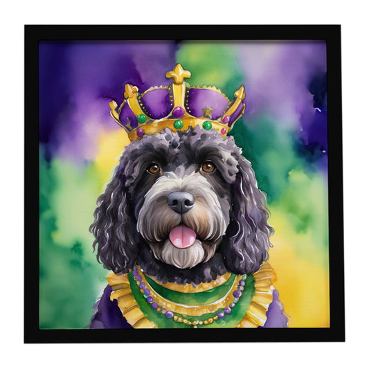 Portuguese Water Dog King of Mardi Gras Framed Metal Print