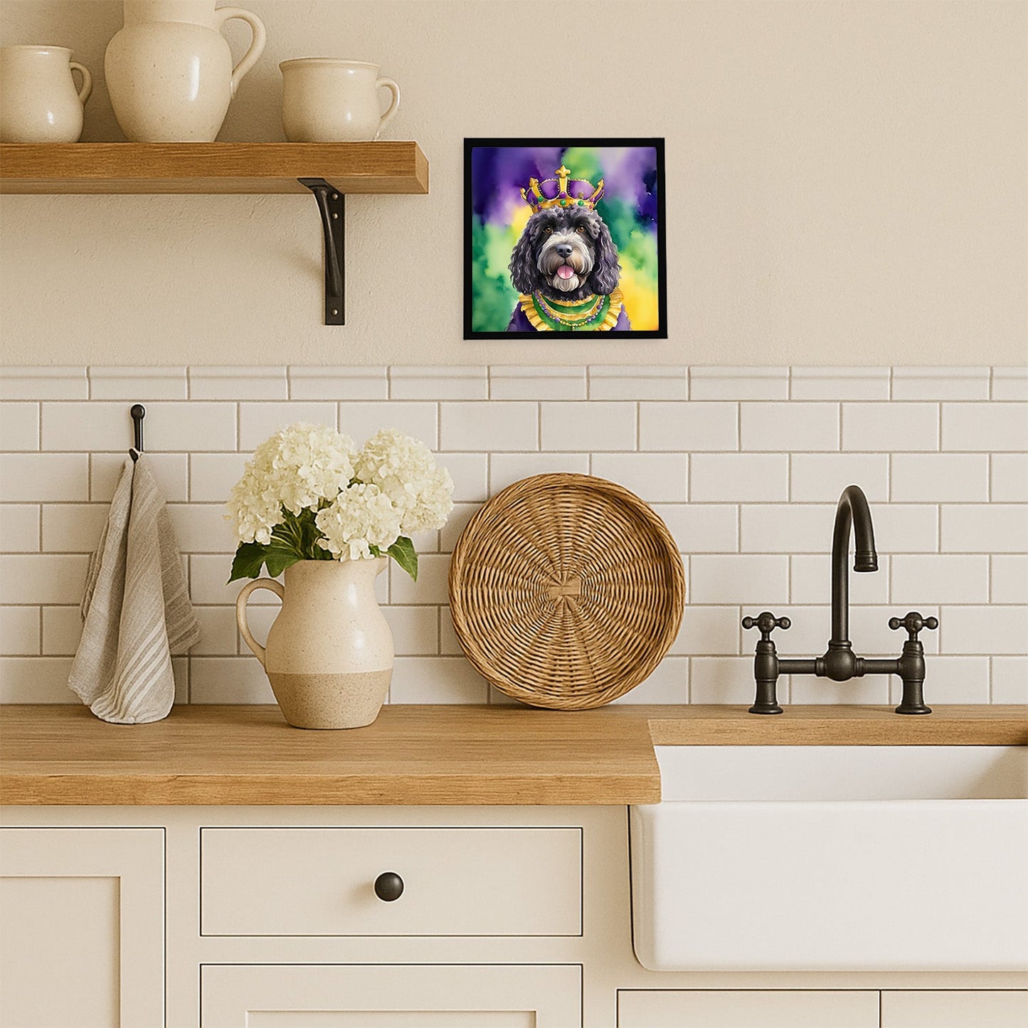 Portuguese Water Dog King of Mardi Gras Framed Metal Print