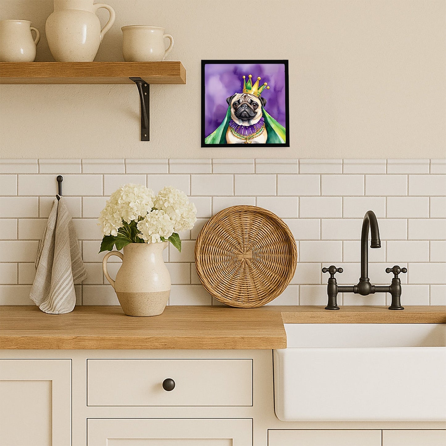 Pug King of Mardi Gras Framed Metal Print