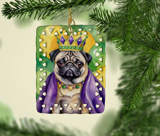 Pug King of Mardi Gras Porcelain Ornament