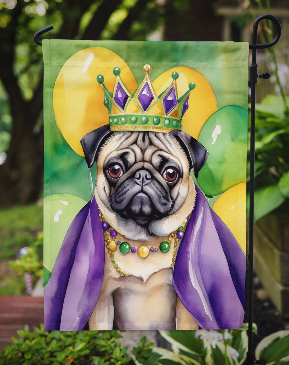 Pug King of Mardi Gras Garden Flag - Vibrant Dog-Themed Yard Decor by Caroline's Treasures