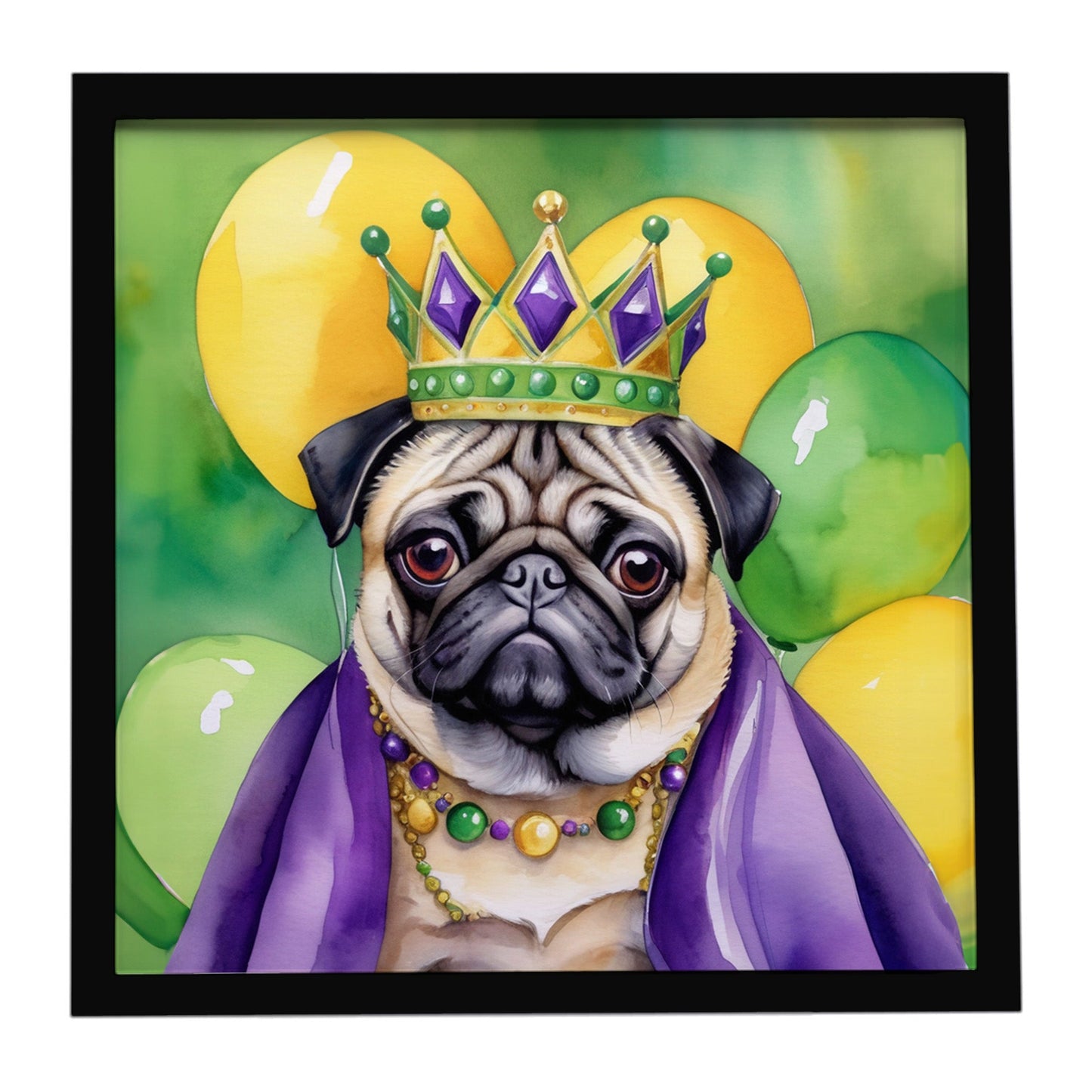 Pug King of Mardi Gras Framed Metal Print