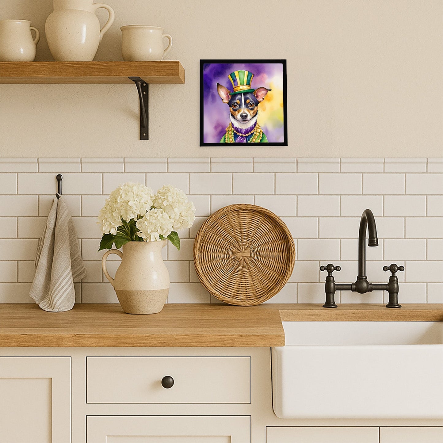 Rat Terrier King of Mardi Gras Framed Metal Print