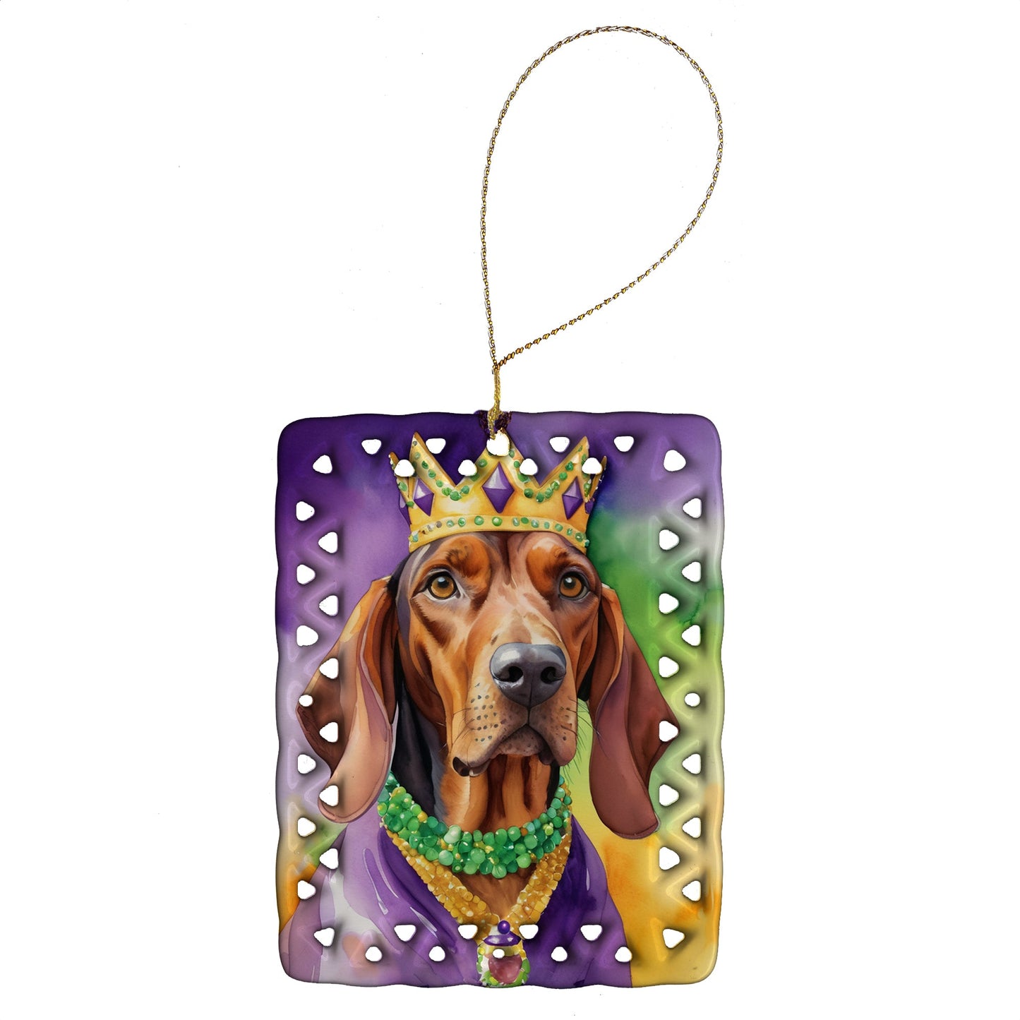 Redbone Coonhound King of Mardi Gras Porcelain Ornament