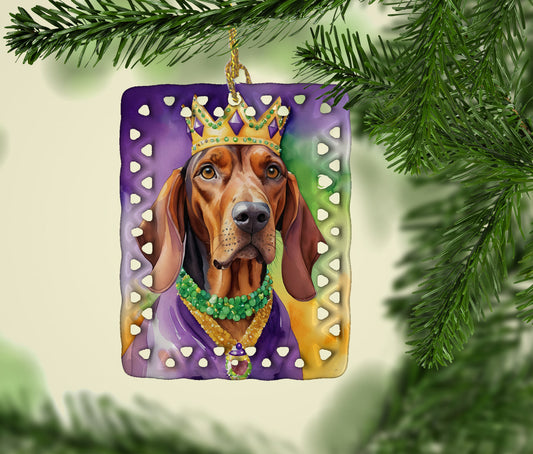 Redbone Coonhound King of Mardi Gras Porcelain Ornament
