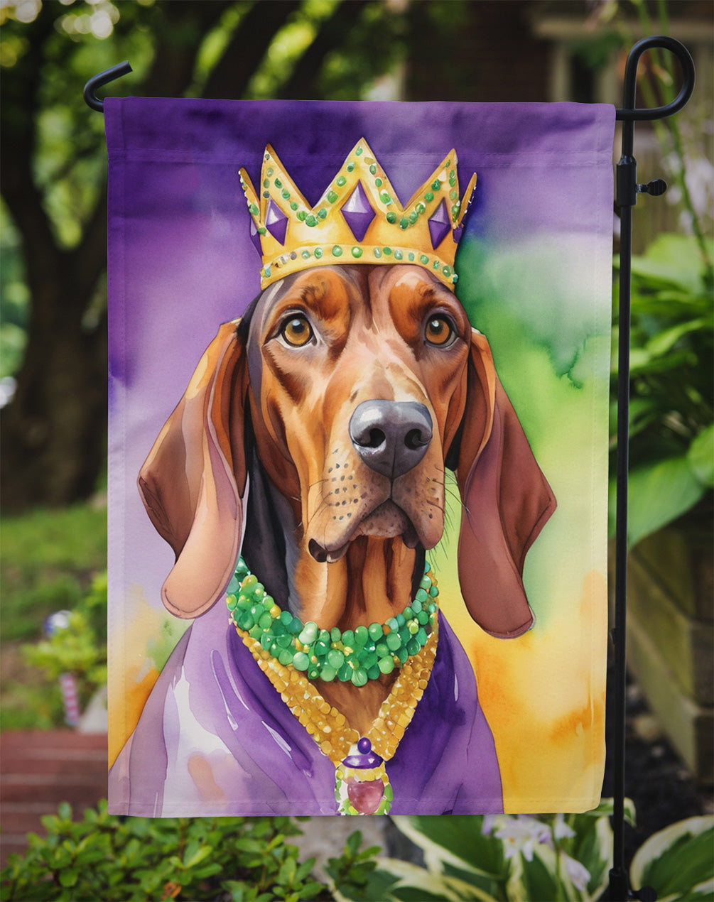 Redbone Coonhound King of Mardi Gras Garden Flag - Vibrant Dog-Themed Yard Decor by Caroline's Treasures