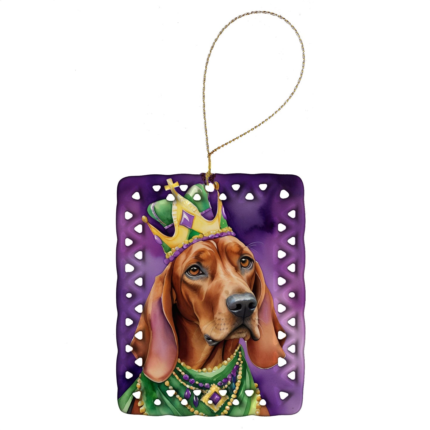 Redbone Coonhound King of Mardi Gras Porcelain Ornament