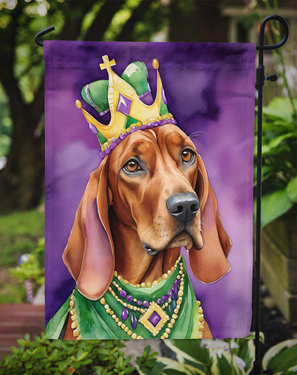 Redbone Coonhound King of Mardi Gras Garden Flag - Vibrant Dog-Themed Yard Decor by Caroline's Treasures
