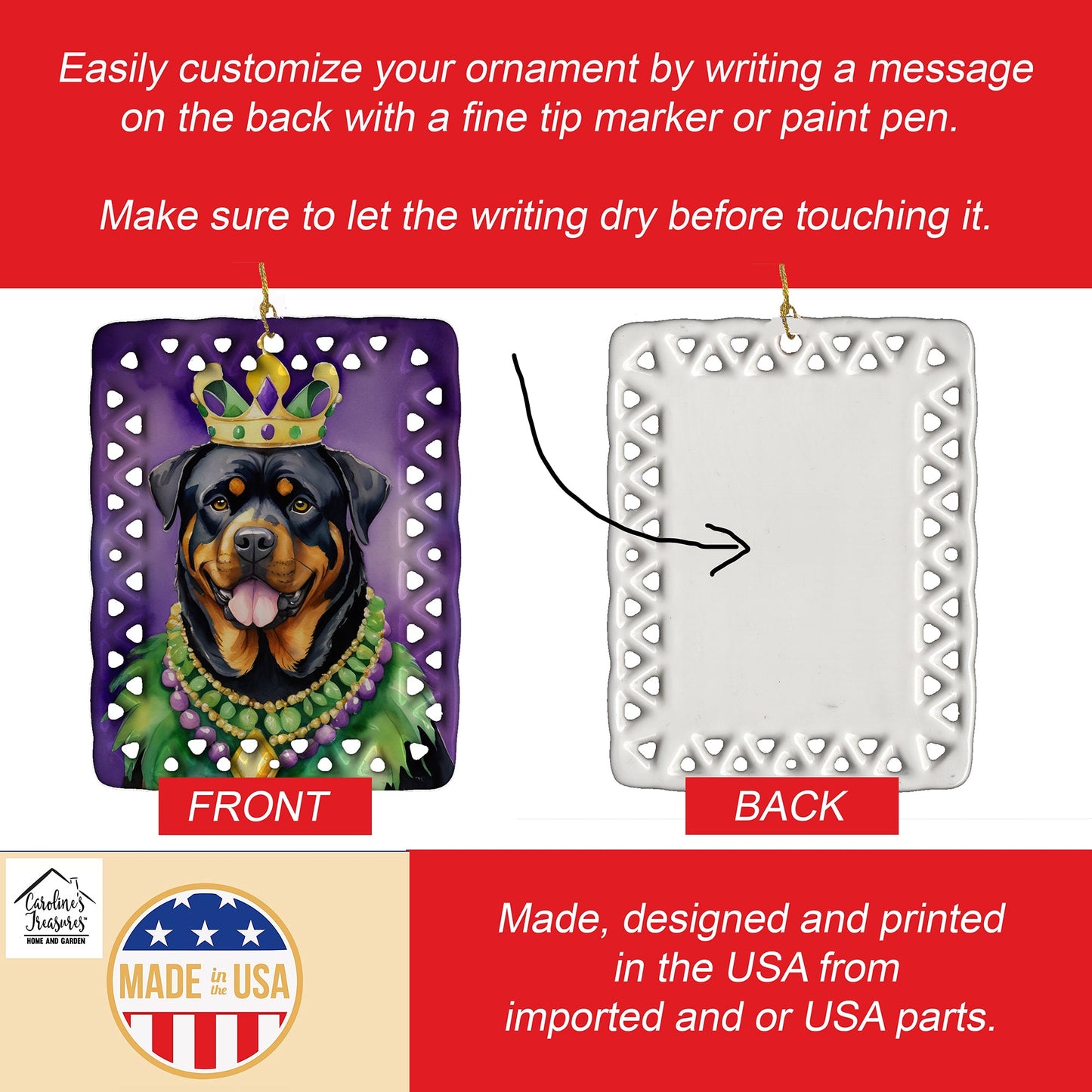 Rottweiler King of Mardi Gras Porcelain Ornament