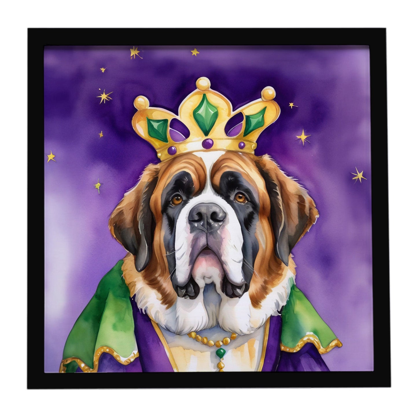 Saint Bernard King of Mardi Gras Framed Metal Print