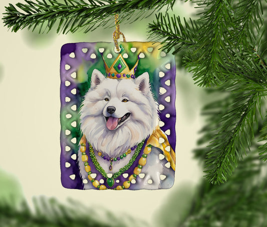 Samoyed King of Mardi Gras Porcelain Ornament