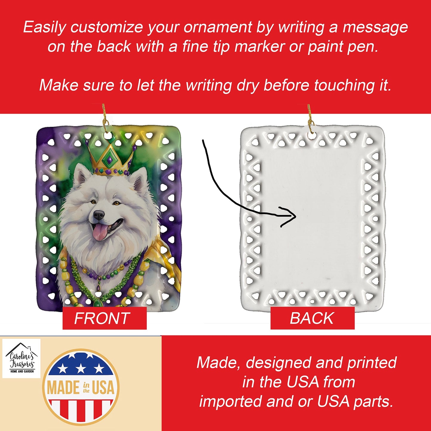 Samoyed King of Mardi Gras Porcelain Ornament