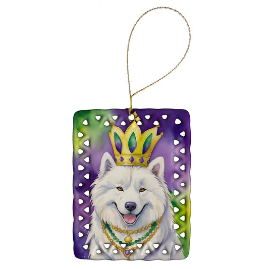 Samoyed King of Mardi Gras Porcelain Ornament