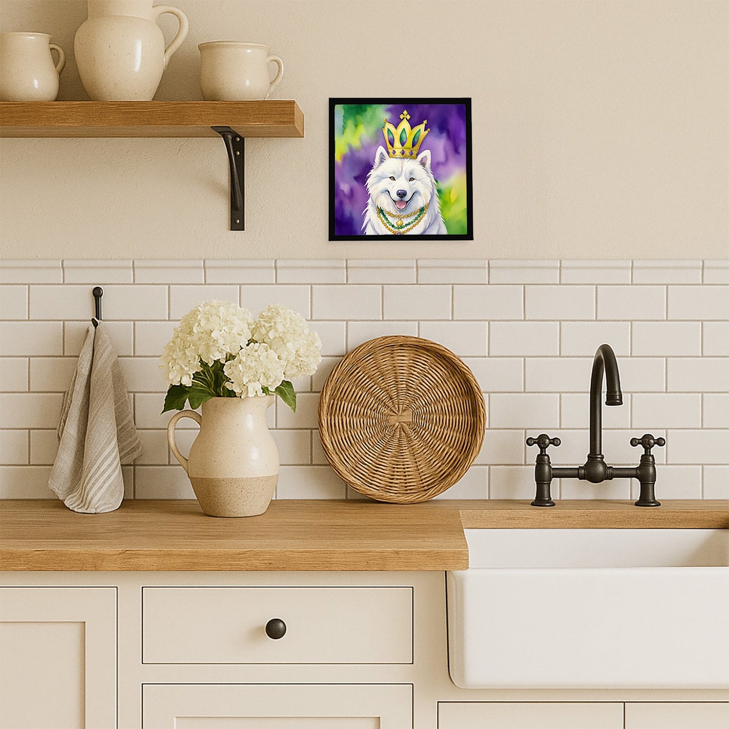 Samoyed King of Mardi Gras Framed Metal Print