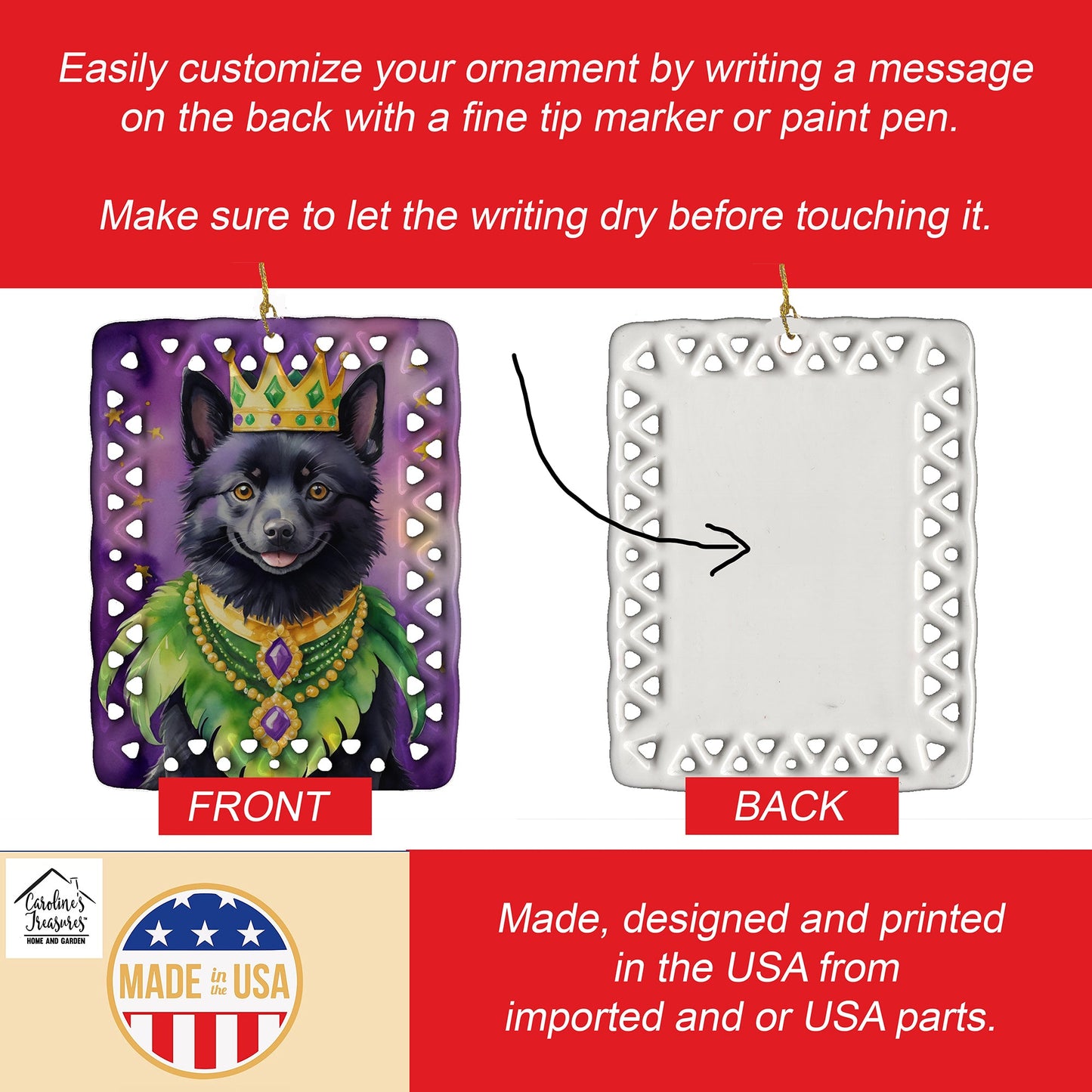 Schipperke King of Mardi Gras Porcelain Ornament