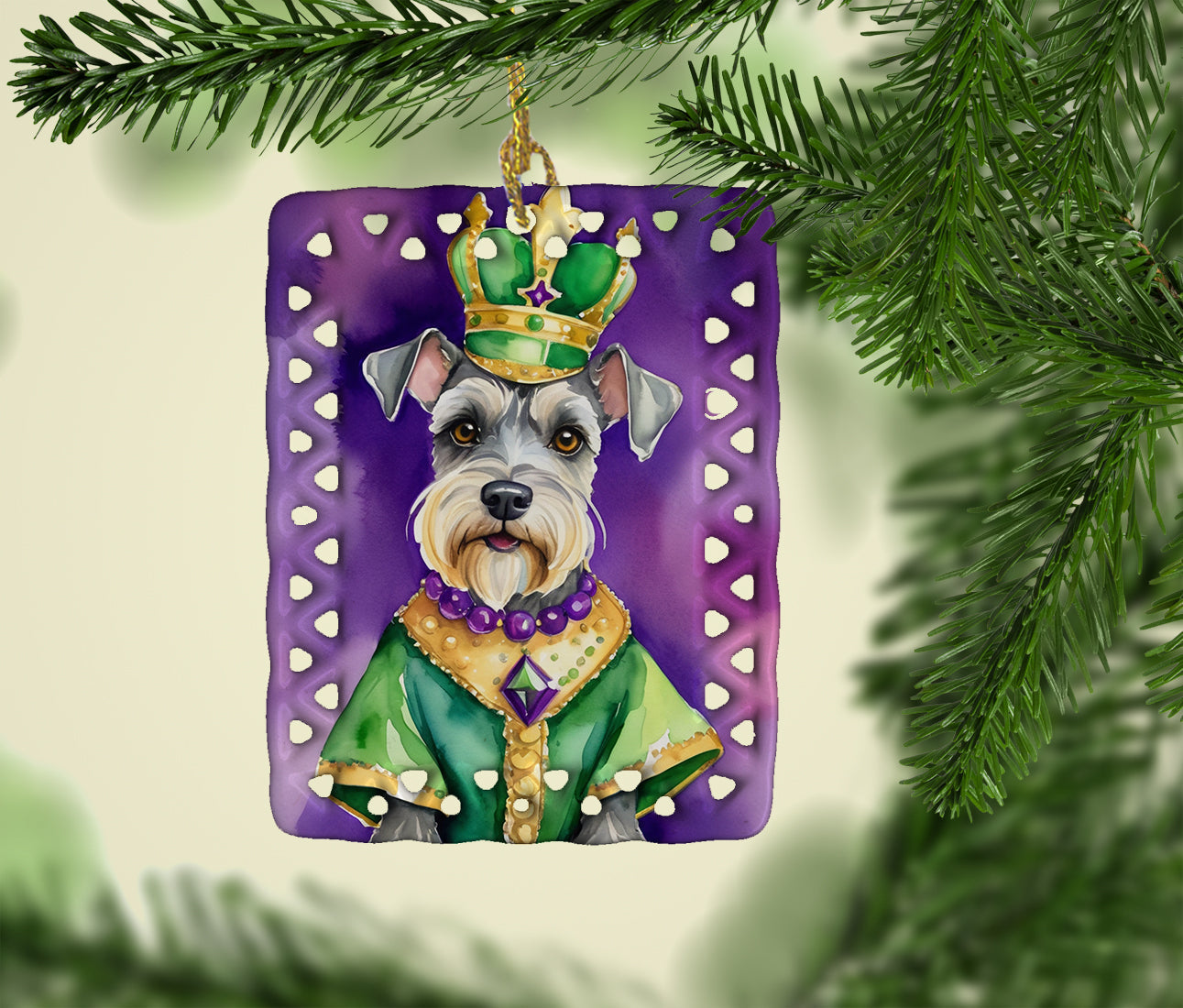Schnauzer King of Mardi Gras Porcelain Ornament