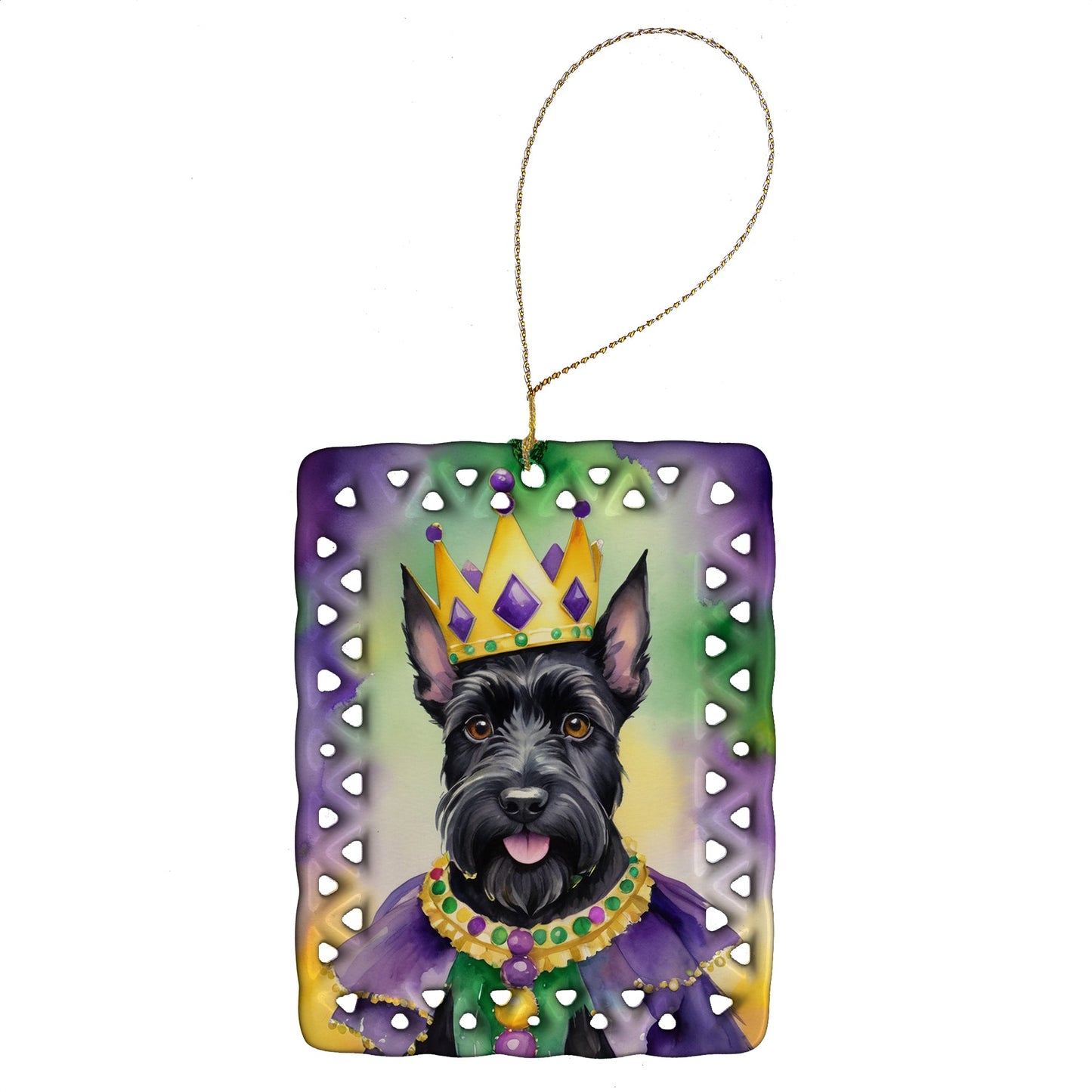 Scottish Terrier King of Mardi Gras Porcelain Ornament