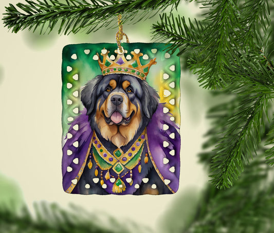 Tibetan Mastiff King of Mardi Gras Porcelain Ornament