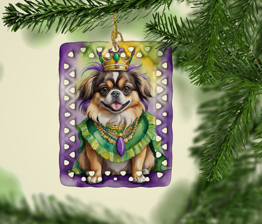 Tibetan Spaniel King of Mardi Gras Porcelain Ornament