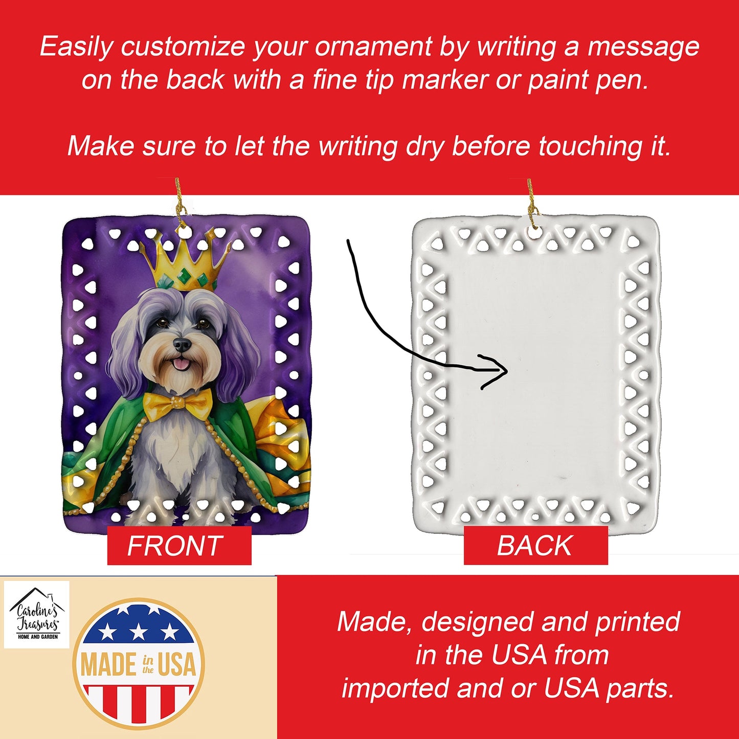 Tibetan Terrier King of Mardi Gras Porcelain Ornament