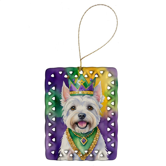 Westie King of Mardi Gras Porcelain Ornament