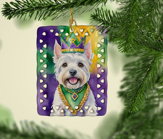 Westie King of Mardi Gras Porcelain Ornament