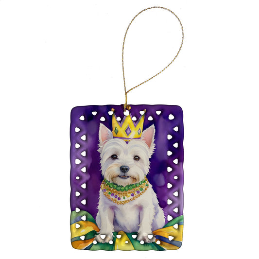 Westie King of Mardi Gras Porcelain Ornament