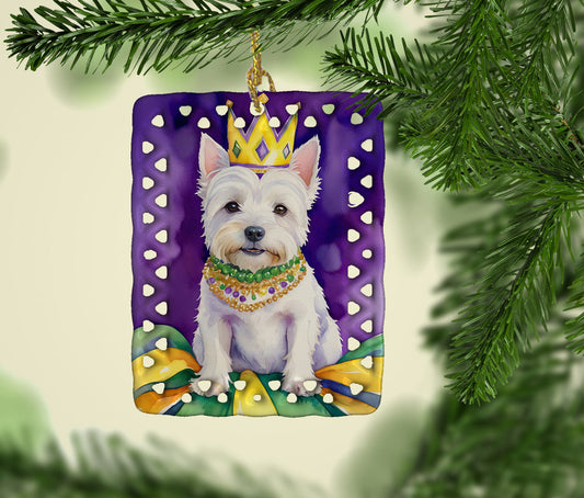 Westie King of Mardi Gras Porcelain Ornament