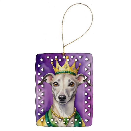 Whippet King of Mardi Gras Porcelain Ornament