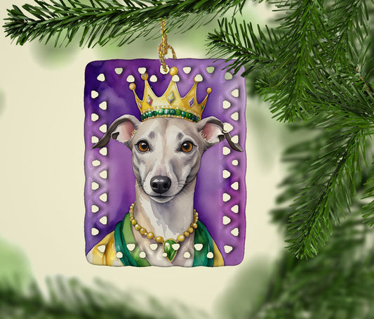 Whippet King of Mardi Gras Porcelain Ornament