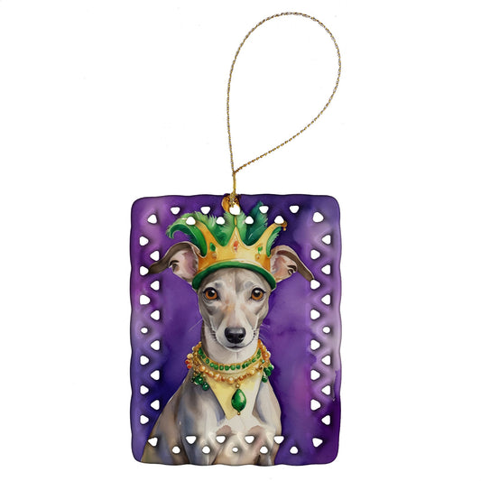 Whippet King of Mardi Gras Porcelain Ornament