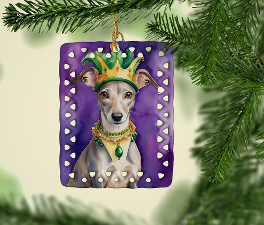 Whippet King of Mardi Gras Porcelain Ornament