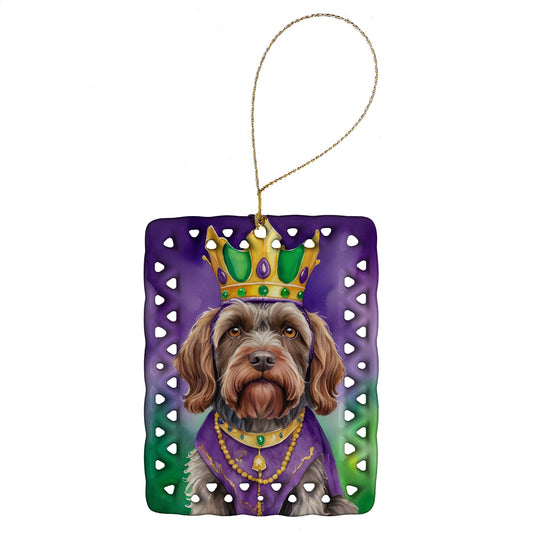 Wirehaired Pointing Griffon King of Mardi Gras Porcelain Ornament