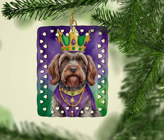 Wirehaired Pointing Griffon King of Mardi Gras Porcelain Ornament
