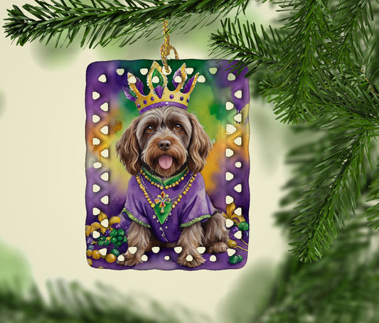 Wirehaired Pointing Griffon King of Mardi Gras Porcelain Ornament