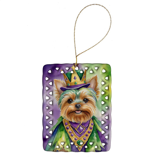 Yorkshire Terrier King of Mardi Gras Porcelain Ornament