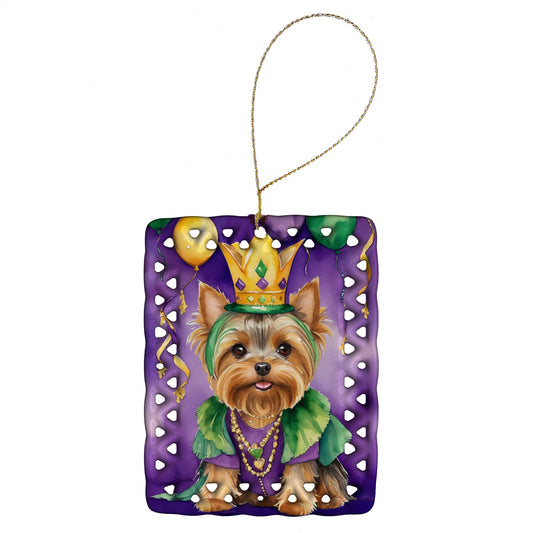Yorkshire Terrier King of Mardi Gras Porcelain Ornament